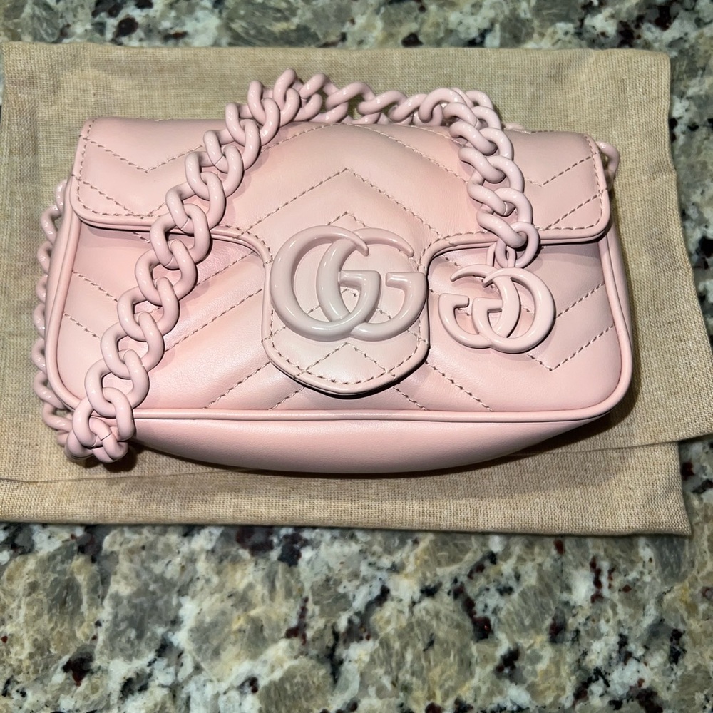 Brand New Gucci Marmont Pink Quilted Chain Shoulder & Belt Bag